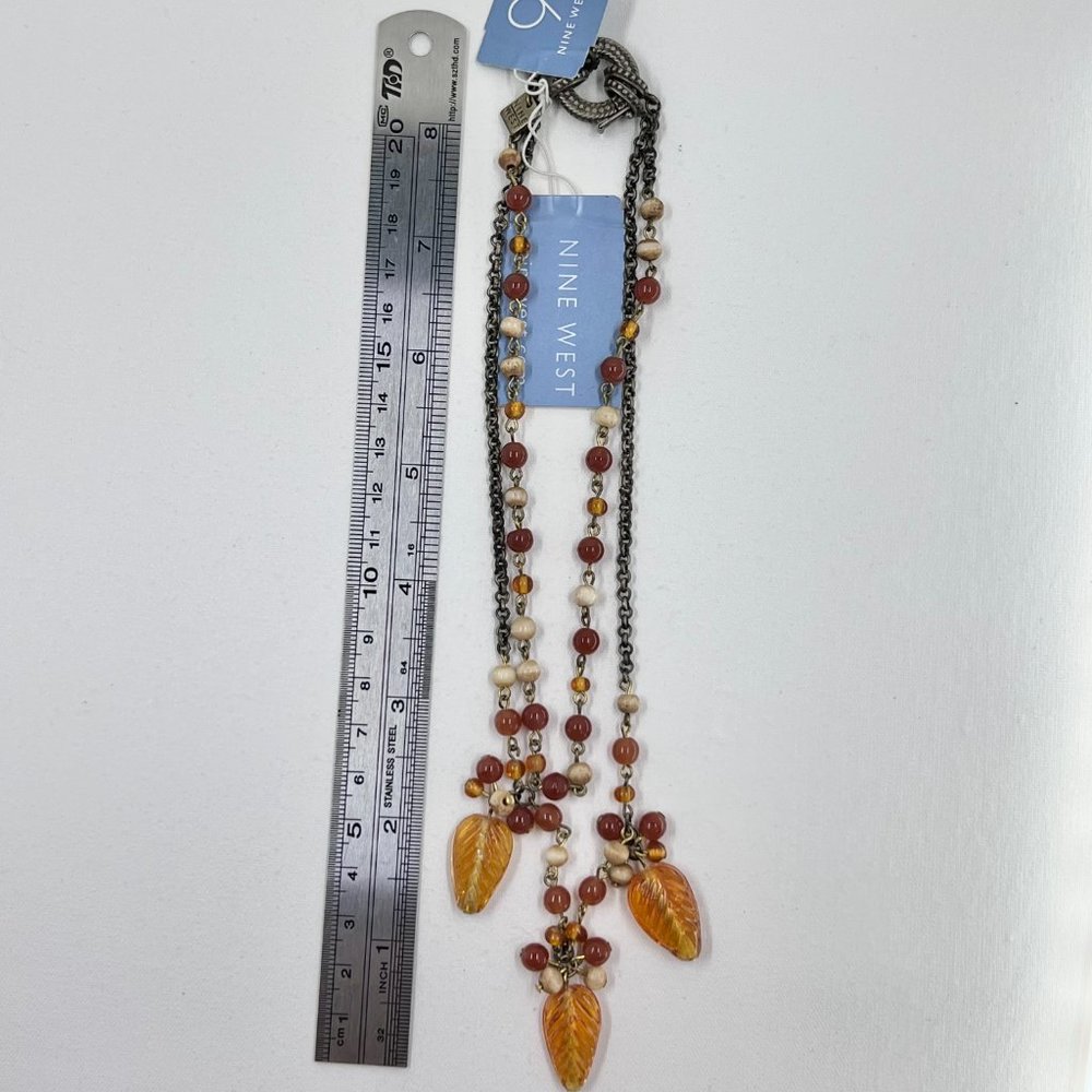 NWT - Nine West - Orange Leaf Charms & Beaded Two Strand 14” Choker Necklace - Picture 4 of 7